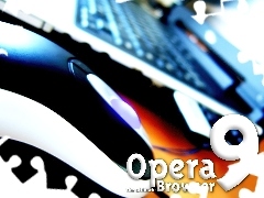 Opera, myszka, laptop, klawiatura
