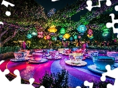 Lampiony, Disneyland, Filiżanki, Park, HDR, Rozrywki