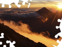 Zachód Słońca, Chmury, Góry, Szczyty