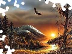 Terry Avon Redlin, Ptaki, Góry, Zachód słońca