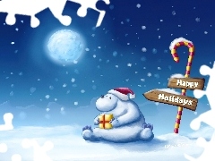 Miś, Śnieg, Happy, Prezent, Holidays