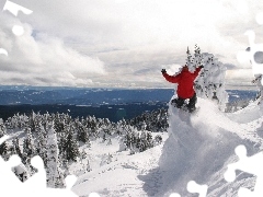 Śnieg, Góry, Snowboarding, Las, Ośnieżone