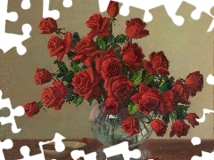 Róże, Wazon, Czerwone