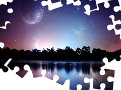 Jezioro, Planeta, Noc, Gwiazdy