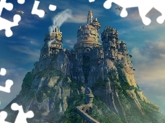 góra, skała, Final Fantasy, zamek, most
