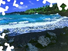 Maui, Kamienie, Morze, Czarna, Hawaje, Plaża