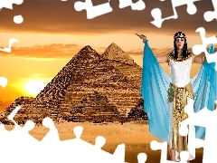 Kobieta, Piramidy, Zachód, Słońca