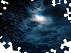 Księżyc, Chmury, Noc, Niebo