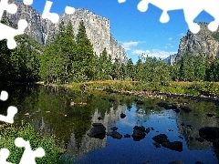 Yosemite, Skaliste, Drzewa, Rzeka, Kalifornia, Góry