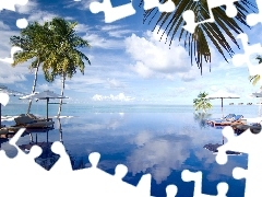 Malediwy, Palmy, Morze, Parasole