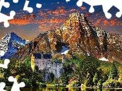 Lasy, Zamek Neuschwanstein, Skały, Niemcy, Drzewa Góry, Bawaria