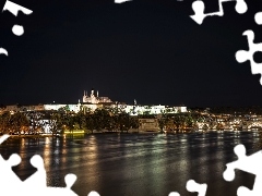 Praga, Nocą, Panorama, Czechy, Miasta