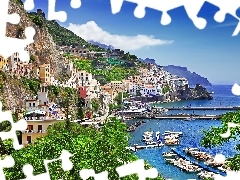 Morze, Hotele, Wybrzeże, Góry, Zdjęcie miasta, Positano, 