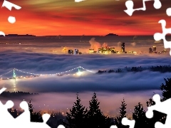 Miasta, Mgła, Panorama, Rzeka, Vancouver, Most