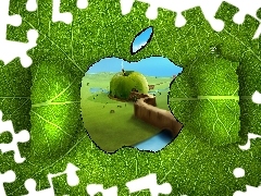 3D, Apple, Zielone, Logo
