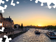 Zachód Słońca, Rzeka, Paryż, Francja