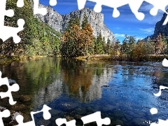 Rzeka Merced, El Capitan, Góry, Stany Zjednoczone, Las, Kalifornia, Park Narodowy Yosemite