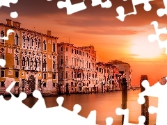 Domy, Canal Grande, Włochy, Wschód słońca, Wenecja
