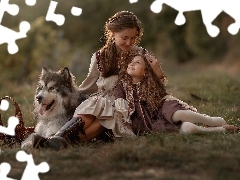 Pies, Alaskan malamute, Dziecko, Dziewczynka, Kobieta