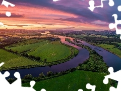 Łąki, Foyle River, Clonleigh, Pola, Rzeka, Zachód słońc