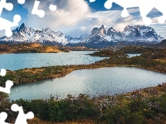 Chmury, Góry, Patagonia, Cordillera del Paine, Jeziora, Park Narodowy Torres del Paine, Chile