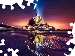 Mont Saint Michel, Opactwo św Archanioła, Normandia, Francja, Światła, Klasztor