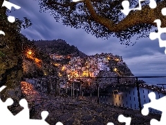 Domy, Gmina Riomaggiore, Cinque Terre, Noc, Morze Liguryjski