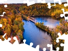 Lasy, Dead River, Michigan, Most, Rzeka, Jesień, Stany Zjednoczone