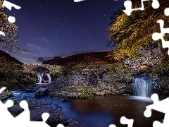 Peak District, Noc Drzewa, Mosty, Rzeka, Skały, Derbyshire,