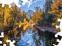 Park Narodowy Yosemite, Jesień, Liście, Góry, Drzewa, Kal