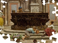 Antonio Ermolao Paoletti, Wenecja, Dzieci, Dziedziniec Pałacu Dożów, Kobiety, Obraz, Malarstwo, Studnia