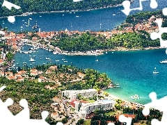 Domy, Remisens Hotel Albatros, Przystań, Motorówki, Cavtat, Chorwacja, Morze, Zatoki, Żaglówki