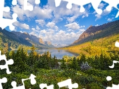 Park Narodowy Glacier, Jezioro, Chmury, Saint Mary Lake, Drz
