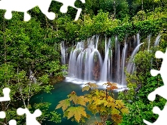 Drzewa, Chorwacja, Wodospad, Lasy, Park Narodowy Jezior Plit