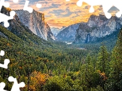 Góry, Drzewa, Kalifornia, Park Narodowy Yosemite, Stany Zje