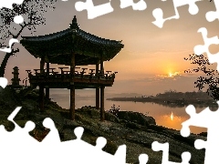 Pagoda, Altana, Korea Południowa, Skały, Yeoju, Rzeka, Sinreuksa Tourist Site, Wschód słońca
