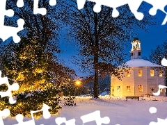 Stan Wirginia, Stany Zjednoczone, Richmond, Zima, The Old Round Church, Drzewa, Choinka, KoĹciĂłĹ, BoĹźe Narodzenie