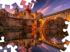 Ponte Sao Goncalo, Klasztor, Portugalia, KoĹciĂłĹ, Amarante, Most, Rzeka Tamega, Odbicie
