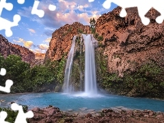 Wodospad, GĂłra, Arizona, Stany Zjednoczone, Havasu Falls, SkaĹy