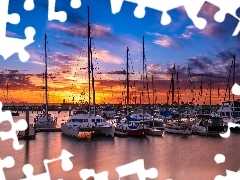 Przystań, Żaglówki, Scarborough Boat Harbour, Morze, Zachód słońca, Scarborough Marina, Australia