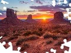 Dolina Skał, Stany Zjednoczone, Skały, Promienie słońca, Monument Valley, Wyżyna Kolorado