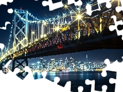 Most, Oświetlony, San Francisco, Rzeka, Noc