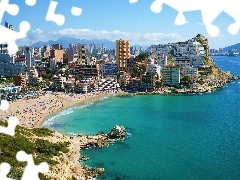 Plaża, Miasto, Benidorm, Morze, Hiszpania