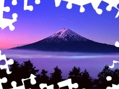 Drzewa, Chmury, Wulkan, Fudżi