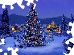 Boże Narodzenie, Domy, Zima, Choinka