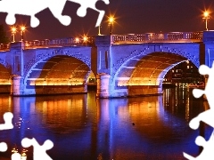 Światła, Noc, Most, Rzeka