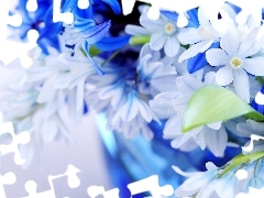 Niebieskie, Kwiatki, Białe
