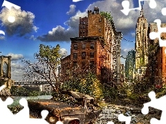 Ruiny, Samochód, Nowy Jork, Zniszczony