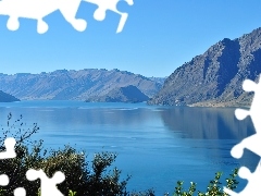 Hawea, Roślinność, Jezioro, Nowa Zelandia, Góry