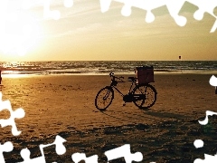 Rower, Dzieci, Morze, Plaża